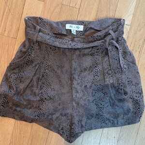 She + Sky Taupe Snake-Print High-Waist Tie Shorts